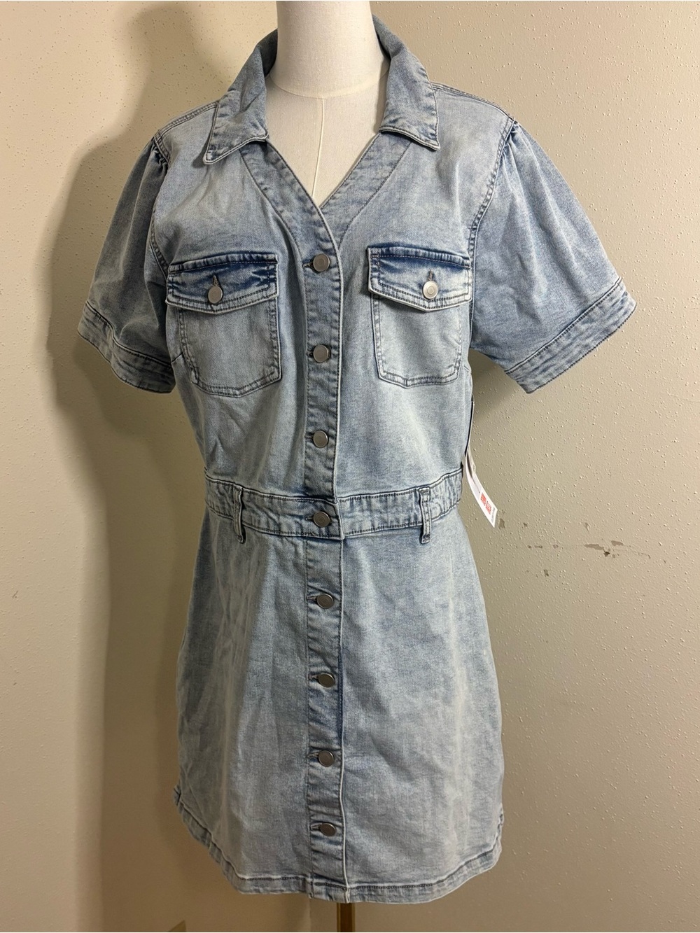 Celebrity Pink Light Wash Denim Button up Dress